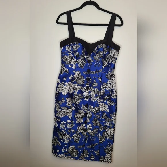 NWT CAROLINA HERRERA Resort 2021 Floral Jacquard Midi Dress - Cobalt Blue Size 8 - Picture 4 of 16